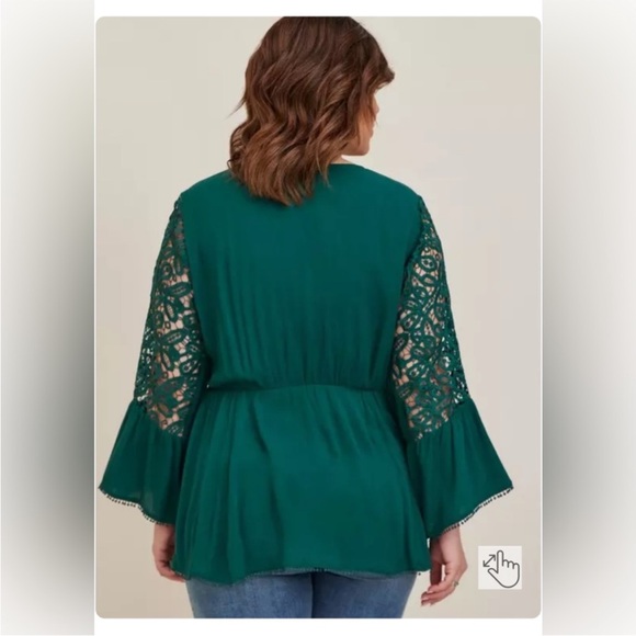 Torrid Green Lace Sleeve Blouse - Picture 3 of 15